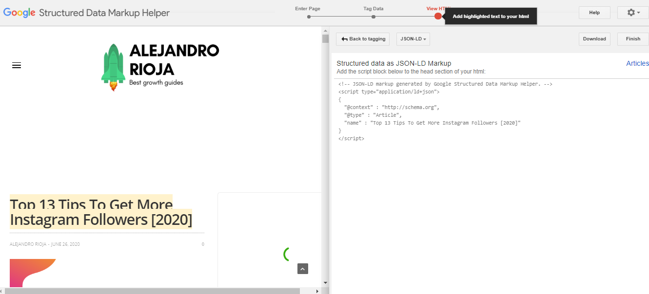 Step 5. Copy the generated schema markup to your Website using CMS.