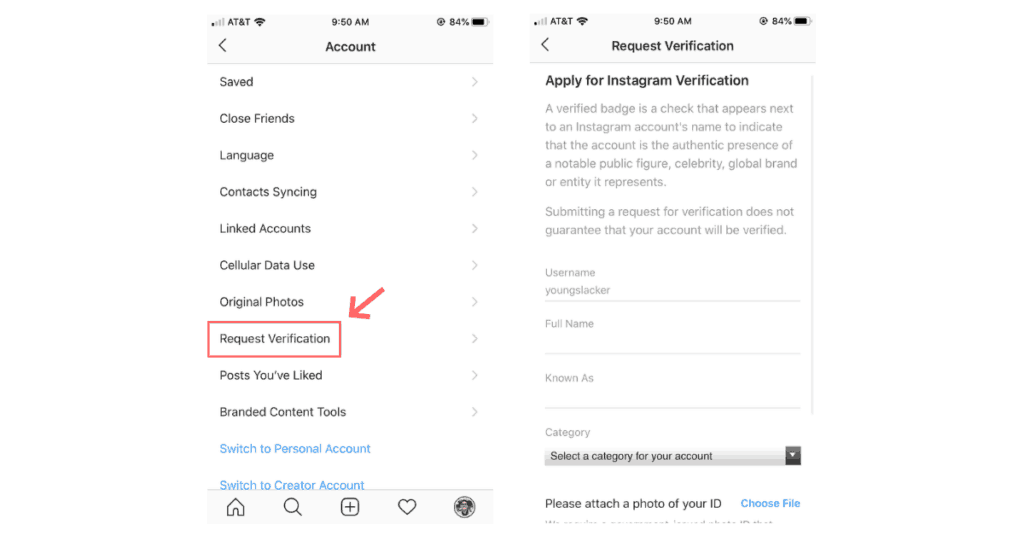 2. Solliciteer rechtstreeks voor verificatie in de Instagram-app
