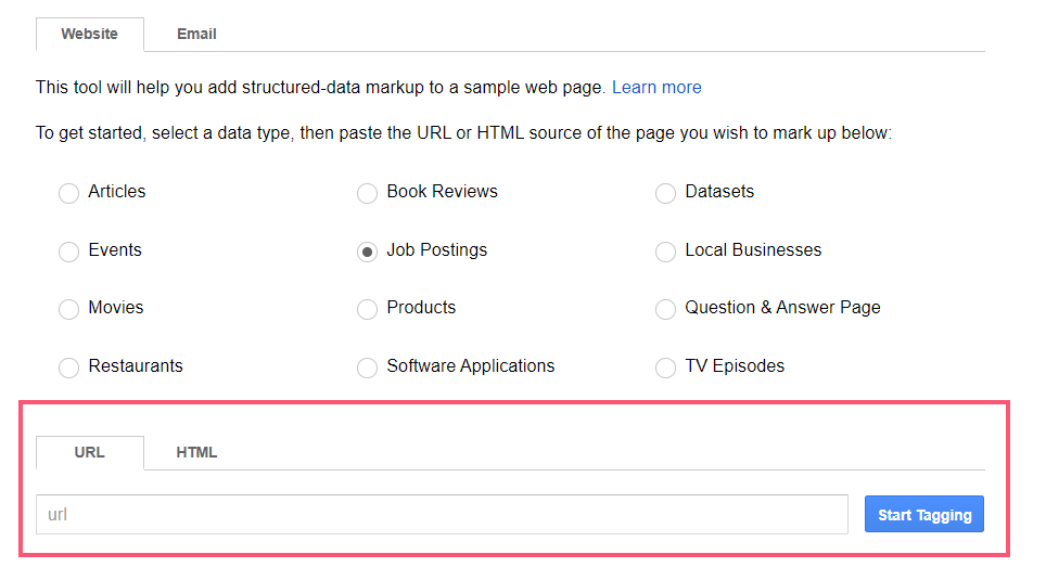 Step 3. Fill in the URL of the website or HTML content you want to have a Schema markup