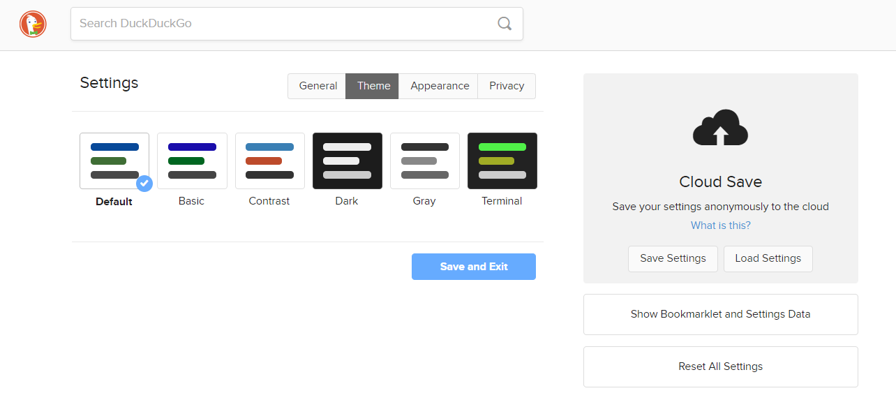 إعدادات DuckDuckGo