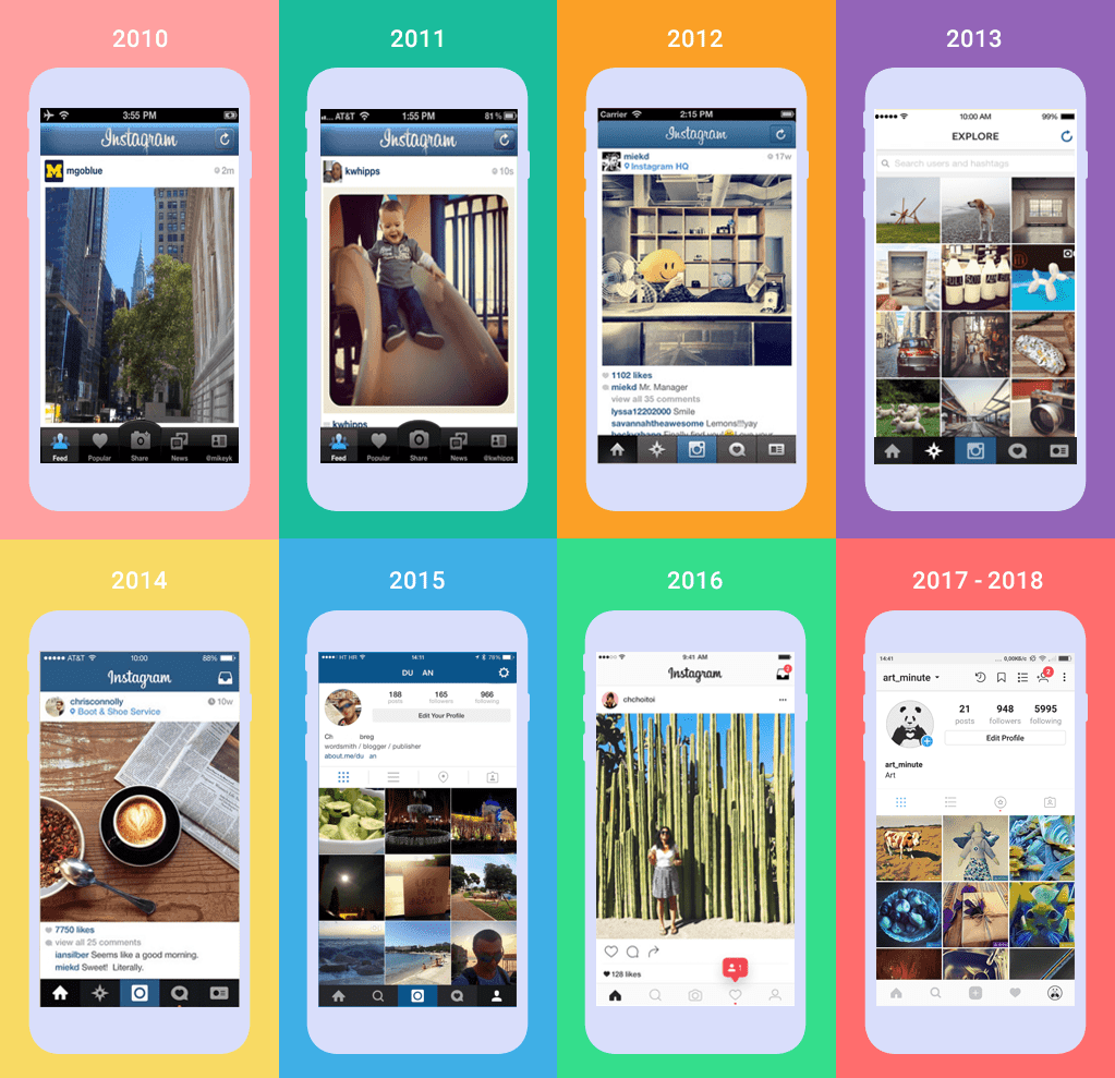 instagram design over the years