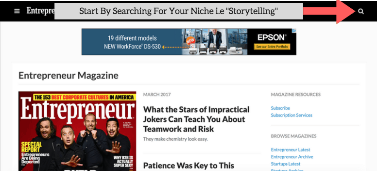 Step 1. Find a publication in your broad niche