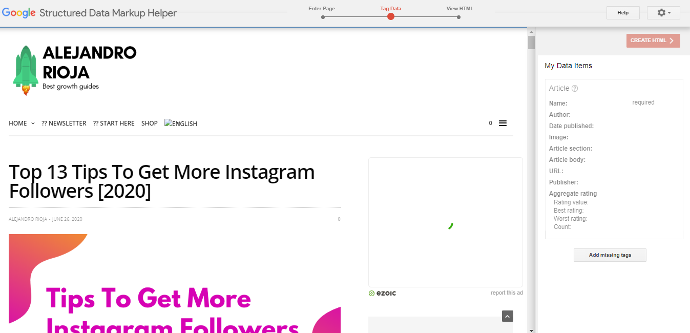 Step 4. Select which items on the website or email you want to have a Schema markup