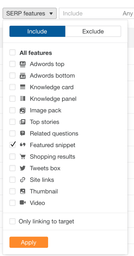 featured snippet su ahrefs