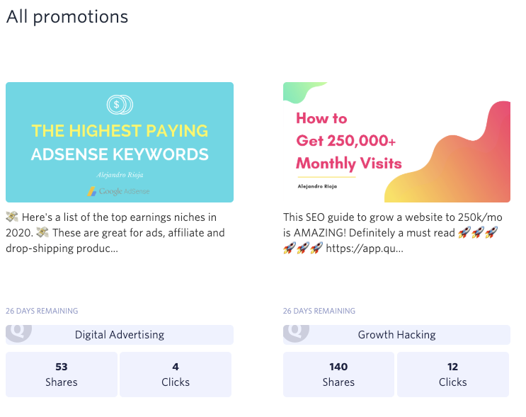 quuu promote results