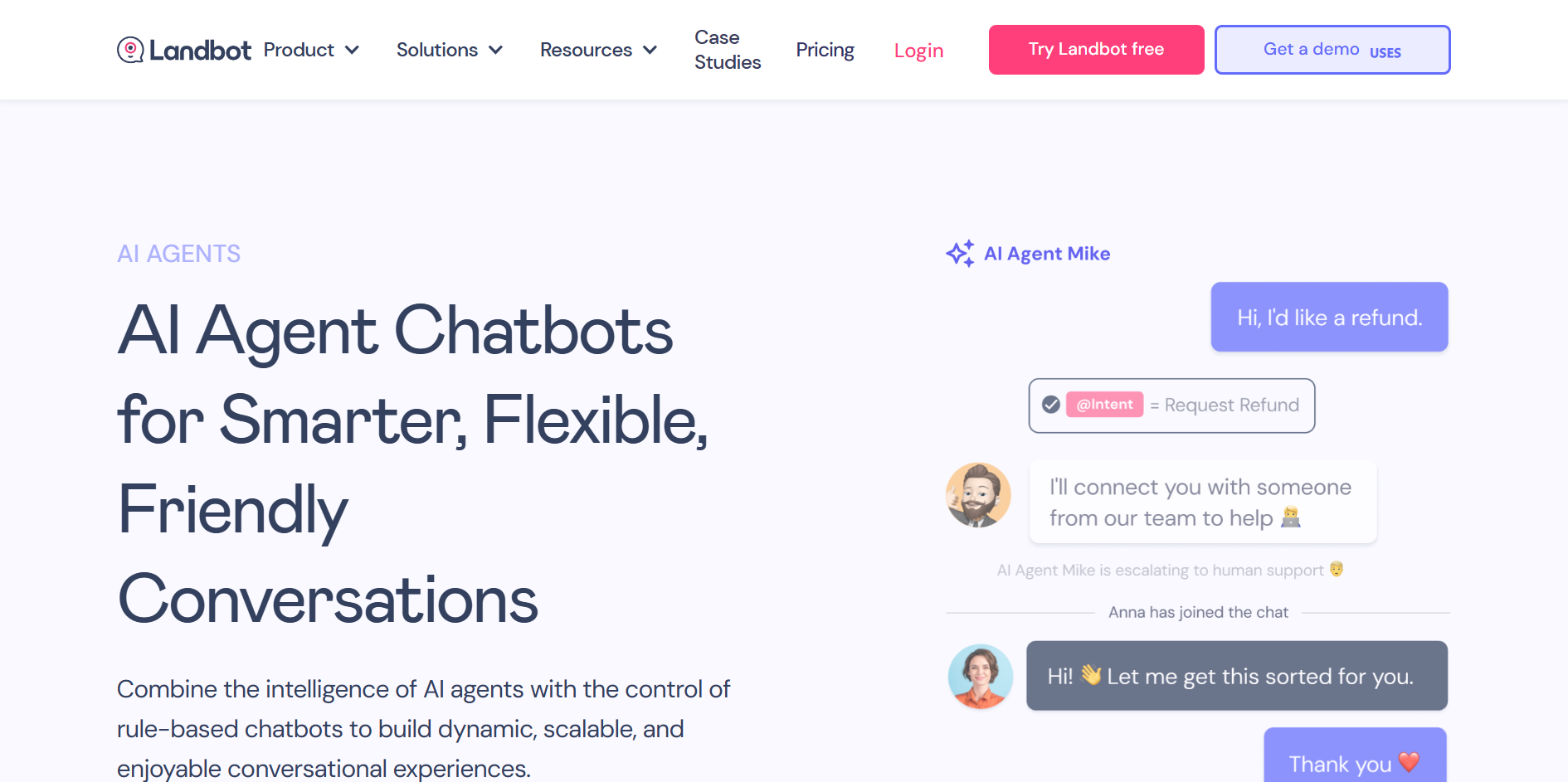 Landbot visual conversational flow builder for web and messaging
