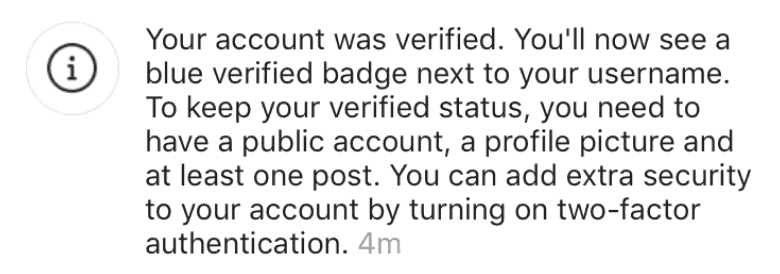 instagram succesful verification